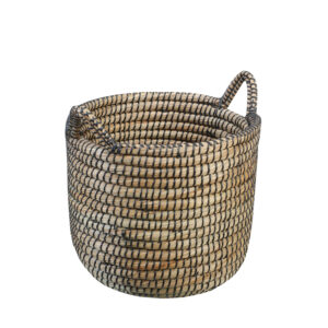 Handwoven Black Seagrass Storage Basket with Handles – Decorative Woven Organizer & Home Décor
