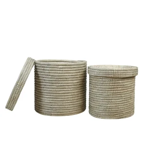 Econesteu KCBL-21 woven seagrass storage baskets in multiple sizes with removable lids.