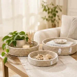 Round Seagrass Serving Tray with Handle