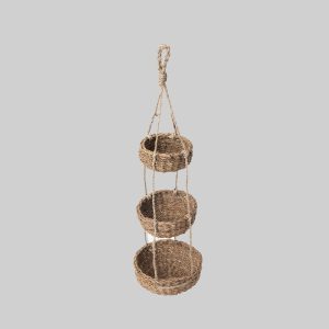 3-Tier Seagrass Hanging Basket, Natural Woven Rope