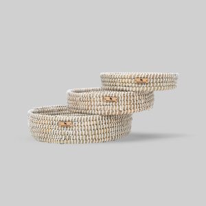 Handwoven Natural Straw Tray, Round Storage Organizer, Decorative Serving Basket-