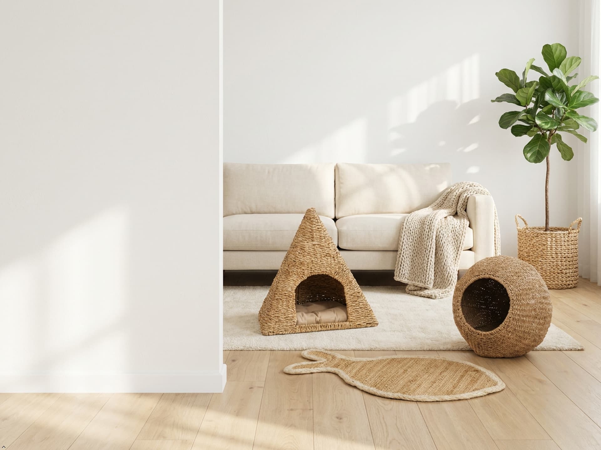 Econest pet living collection featuring pet baskets, pet beds and pet accessories styled in a modern pet-friendly home.