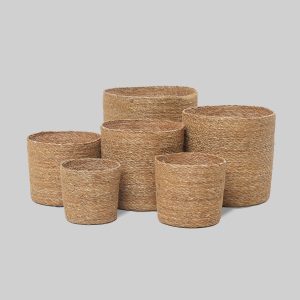 EcoNest Handwoven Seagrass Planter Basket Set with Waterproof Liner – Set of 6