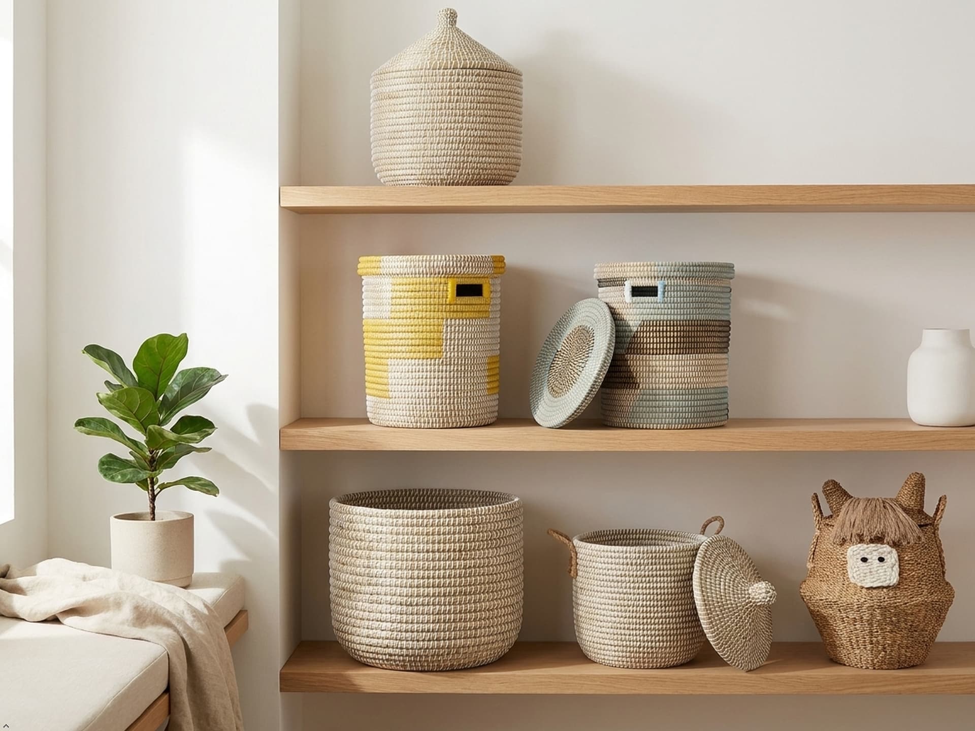 Handcrafted woven laundry baskets styled in a modern laundry room with organized storage and natural home décor.