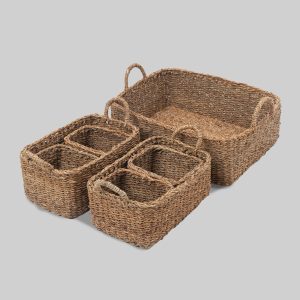 Handwoven Seagrass Storage Basket Woven Shelf Organizer