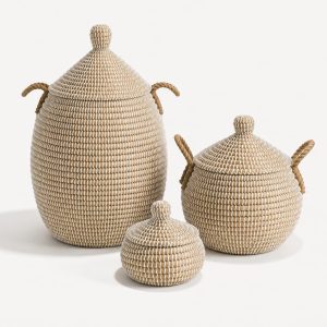 Natural Straw Laundry Basket- Natural-SBL-94-WHT-Set