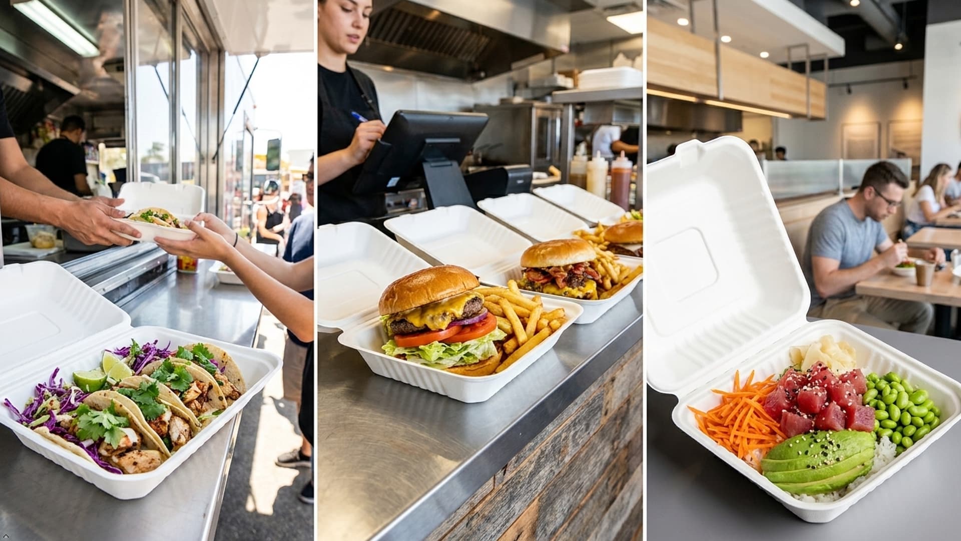Benefits of Smart Q Classic sugarcane bagasse meal containers including sustainable materials, food presentation, delivery performance and food service applications. | Econest