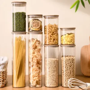 EcoNestEU bamboo lid food storage jars in multiple sizes for pantry organization