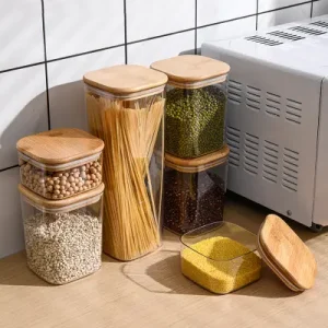 EcoNestEU bamboo lid food storage jars in multiple sizes for pantry organisation
