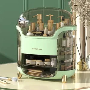 EcoNestEU makeup cosmetic organizer with dust proof cover and hidden drawer green colour