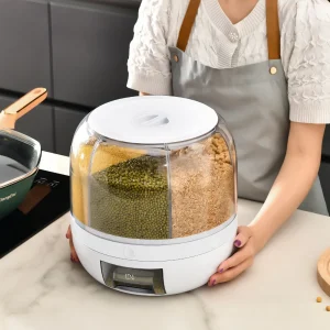 EcoNestEU rotating grain storage container displayed in modern kitchen