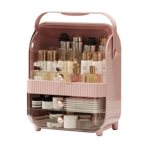 EcoNestEU pink portable makeup storage box with large beauty storage compartments