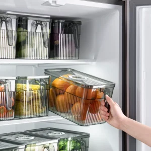 EcoNestEU refrigerator organisation system with stackable food storage boxes