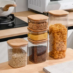 EcoNestEU bamboo lid food storage jars for organised kitchen and pantry storage