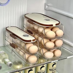 EcoNest rolling egg organizer for fridge with stackable gravity-fed egg storage containers