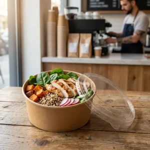 EcoNestEU kraft salad bowl with PET lid for food delivery and takeaway meals