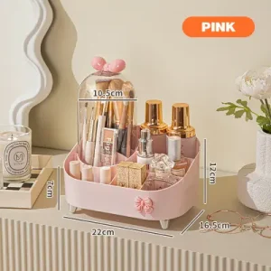 EcoNestEU pink cosmetic storage box with cover dimensions 22.5 x 15.5 x 24 cm